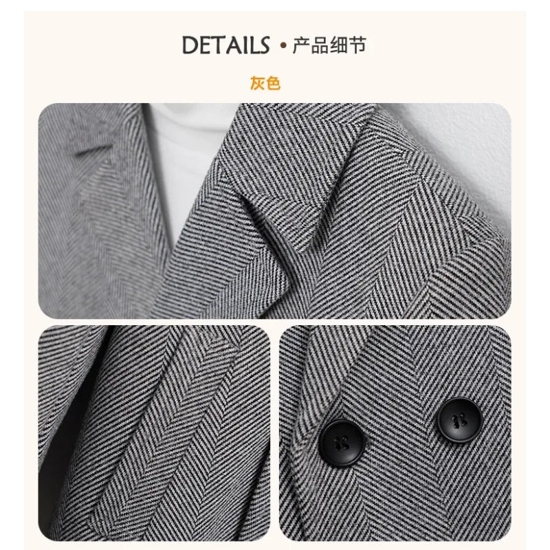 Boys Girls Winter Thick Warm Wool Coat Kids Windproof Cotton Padded Long Jacket Children Fromal Woolen Coat Teens Clothes