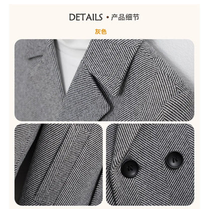 Boys Girls Winter Thick Warm Wool Coat Kids Windproof Cotton Padded Long Jacket Children Fromal Woolen Coat Teens Clothes