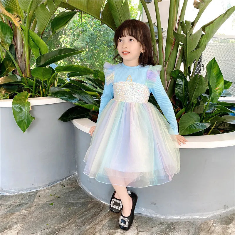 Girls Casual Dresses New Mesh Dresses for Girls Autumn Winter Wedding & Casual Kids Clothes for 2-7 Years