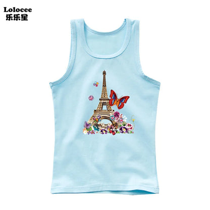 Girls Perfume Floral Singlet Cotton Underwear Summer Children Pink Tank Tops Toddler Kids Sleeveless T-shirt