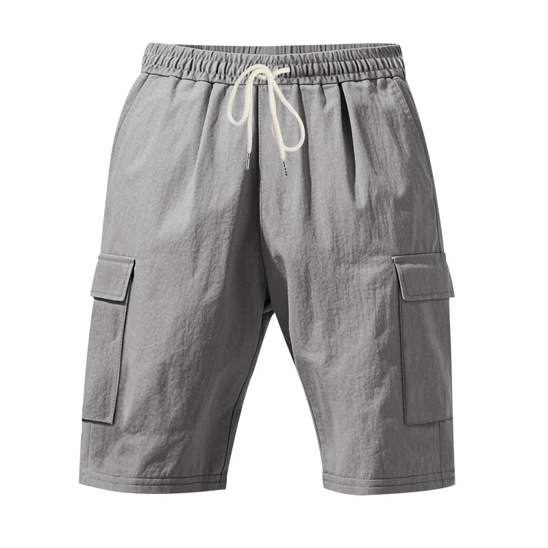 Cross-border European and American men beach skin-friendly breathable linen loose cargo multi-pocket squat jogging casual shorts