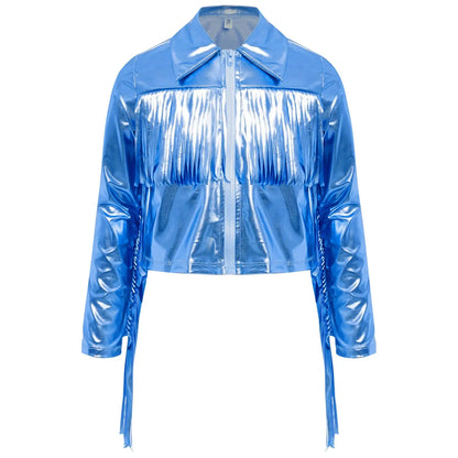 Kids Girls Long Sleeve Casual Sports Bomber Jackets Jazz Hip-hop Street Dance Costume Boys Shiny Metallic Baseball Outwear Coats