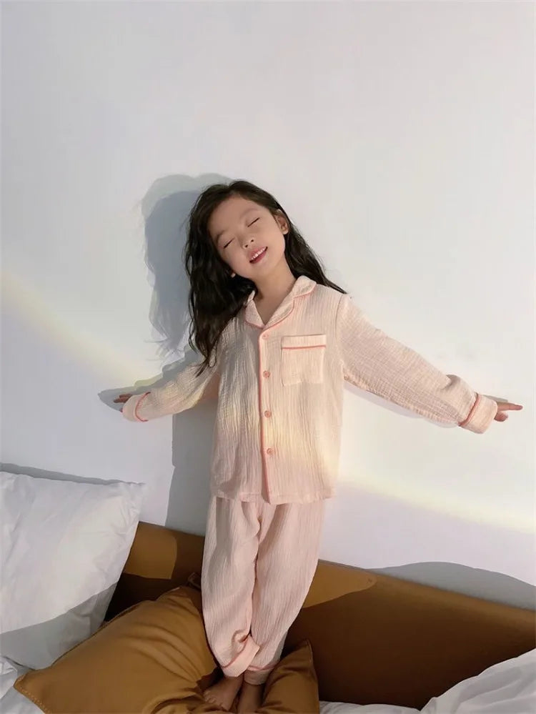 Kids Girls' Lightweight Style Pajamas Solid Color Long Sleeve Pant Set Air Conditioning Wear Indoor Outdoor Toddler Sleepwear