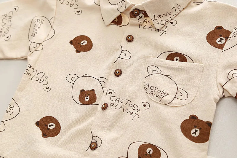 Baby Boys Fashion Clothing Set Autumn Spring New Full Print Cartoon Bear Long Sleeve Shirt+Jeans 2Pcs For 1-5Y Kids Casual Suit