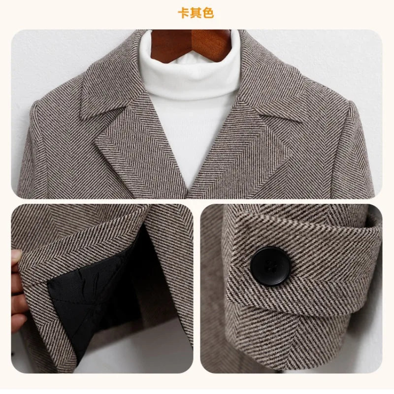 Boys Girls Winter Thick Warm Wool Coat Kids Windproof Cotton Padded Long Jacket Children Fromal Woolen Coat Teens Clothes