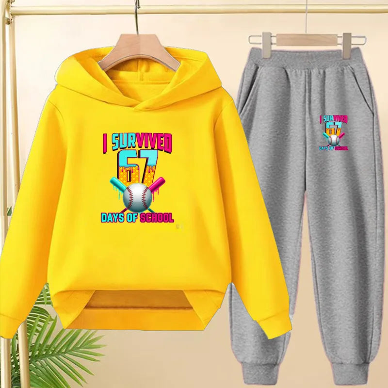 67 Children's Hoodies, 2 Pieces for Boys and Girls Aged 3-12, Comfortable Casual Hoodie+pants, Pullover, Hooded Sportswear