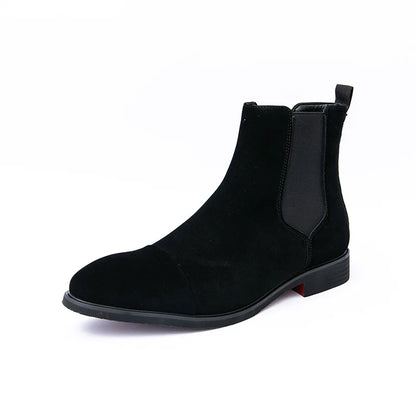 Men's Boots Business Ankle Boots Red Sole Pointed Toe Dress Boots British High Top Leather Shoes Slip-On Casual Men Chelsea Boot