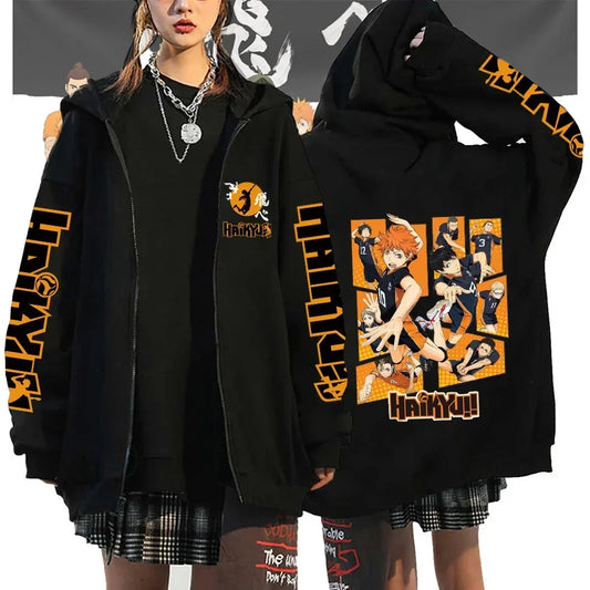 🏐 Haikyuu!! Karasuno High School Zip-Up Hoodie – Unisex Anime Streetwear