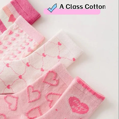 Little Girls Socks Spring Cotton Socks Baby 1-12T Children's Calf Socks Girl Cartoon Love Pattern 5 Pairs Socks