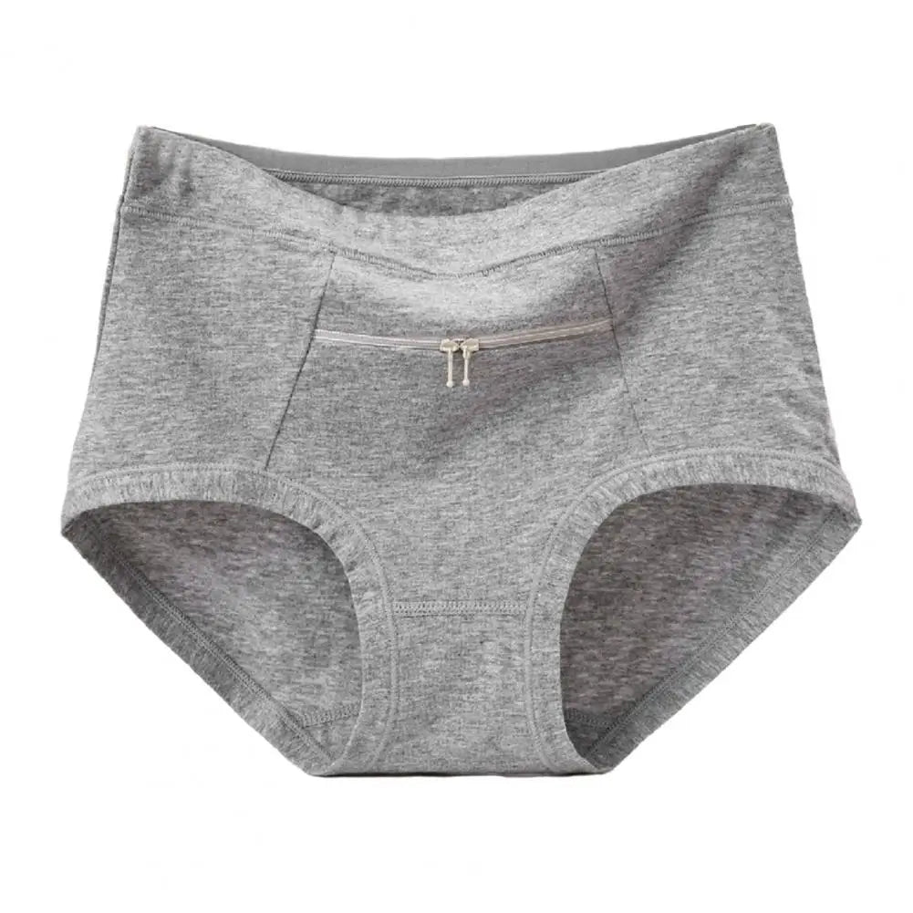 Women Underwear with Cash Pocket High Waist Breathable Cotton Underwear with Anti-theft Zipper Pocket for Women Middle-aged