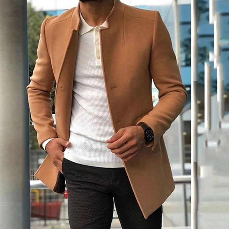 Men's Windbreaker Coats Business Casual Wool Blends Jackets Men Autumn Winter Fashion Stand Collar Vintage Outwear Man Clothing