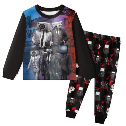 New Hot European and American Children's Pajamas Skibidi Toilet Peripheral Halloween Long-sleeved Home Clothes Set The Best Gift