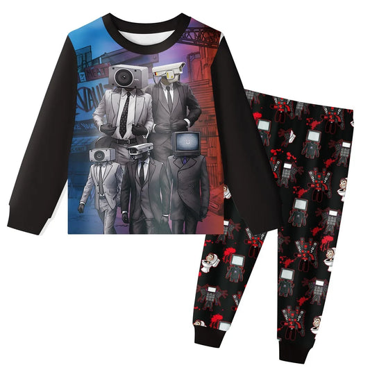 New Hot European and American Children's Pajamas Skibidi Toilet Peripheral Halloween Long-sleeved Home Clothes Set The Best Gift
