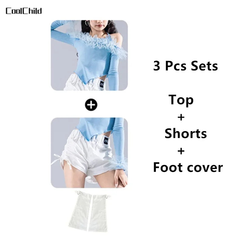 Girls K-pop Elegant Crop Top Cargo Pants Children Hip Hop Jazz Dance Shorts Kids Sweet Streetwear Costume Princess Clothes Sets