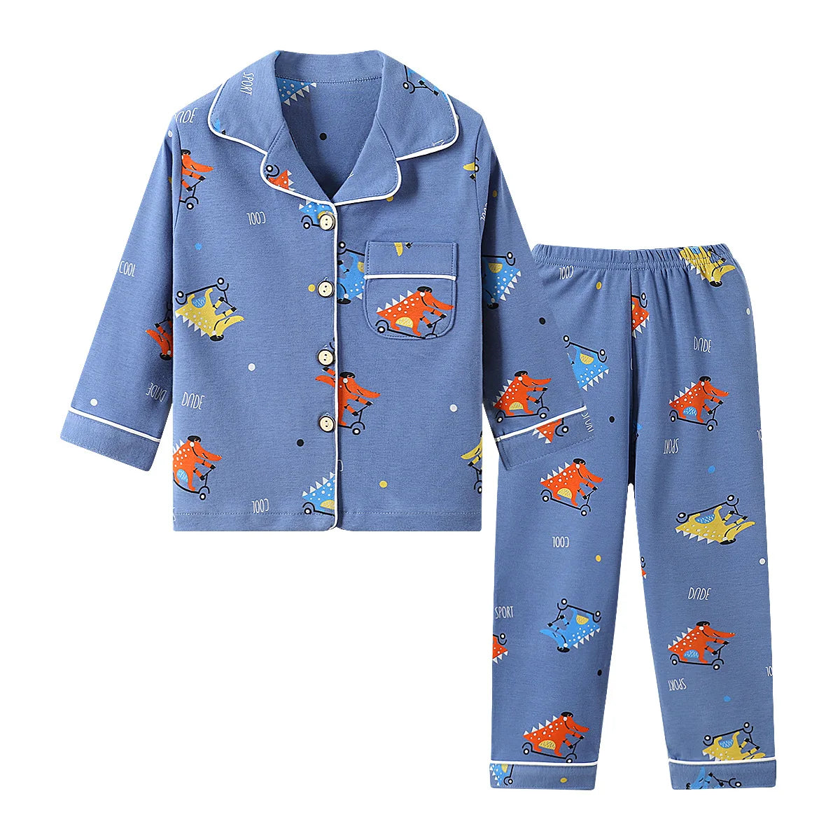 Children's Pajamas Pure Cotton Spring, Autumn and Winter Long-Sleeved Suits Boys and Girls Lapel Pajamas and Pajamas Set Boys Sp