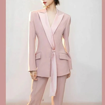 Luxury Fashion Women Suits Pants Sets With Jacket 2 Piece Blazer One Button Peak Lapel Full Sets Elegant Female Clothing 2025