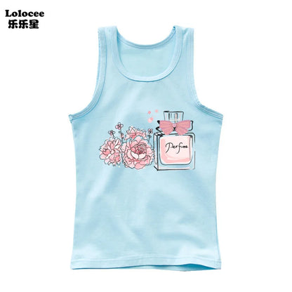 Girls Perfume Floral Singlet Cotton Underwear Summer Children Pink Tank Tops Toddler Kids Sleeveless T-shirt