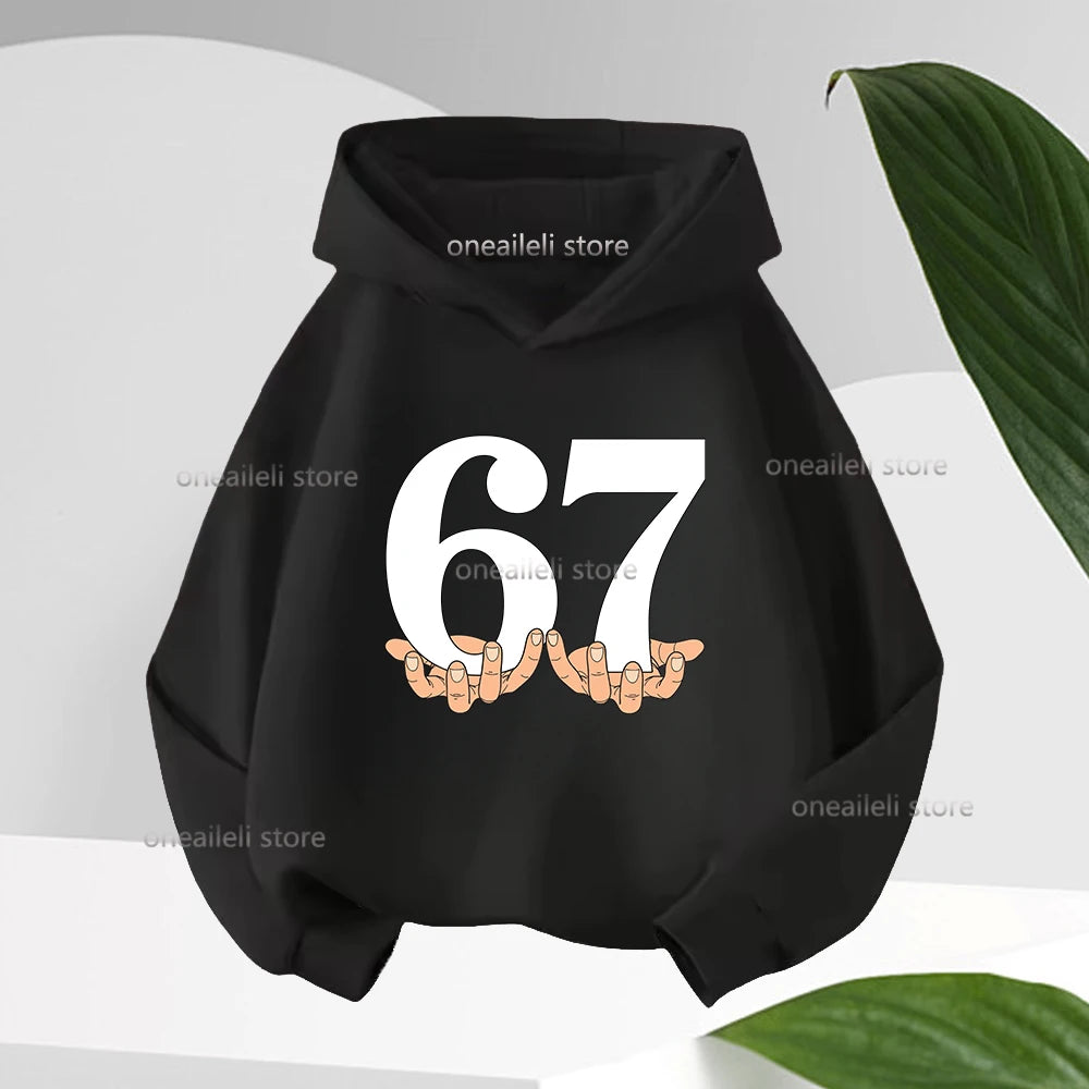 Graphic Funny 67 Kid Hooded Pullover Sweater Comfortable Stylish Street Style Long-sleeved Children's Wear Boy Girl Hoodies