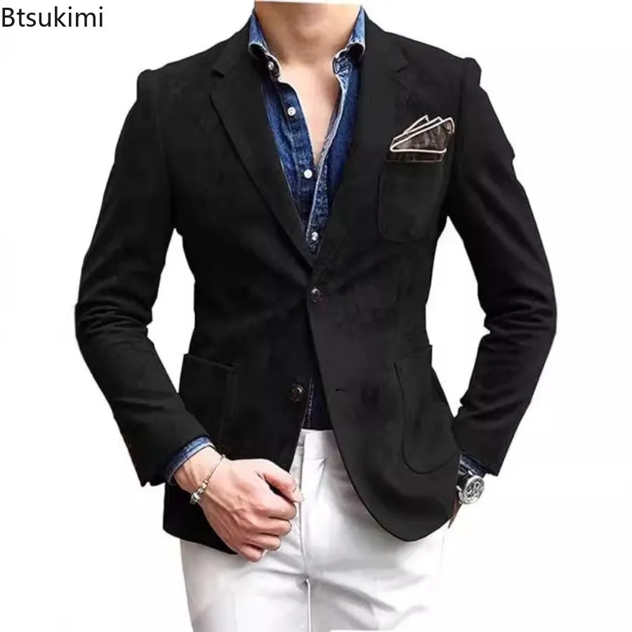 2026 Men's Coats Wool Suit Blends Wool Open Stitch Turn Down Collar Splice Single Breasted Punk Autumn Winter Jackets Streetwear