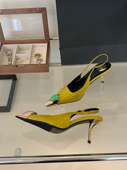 Sexy Women's High Heels Mules 2025 New Fashion Pointed Dress Women's Shoes Open Heel Party High Heels Striptease Sandals Women