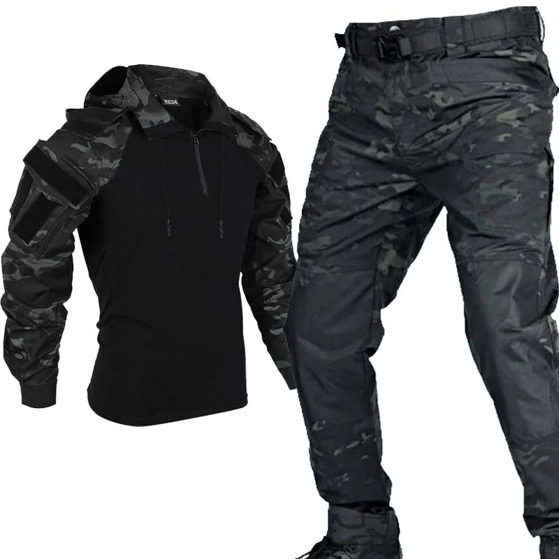 Tactical Cargo Suits T-Shirt And Cargo Pants Men Clothes Shirts Airsoft Paintball Hunting Clothes Wear Resistant Outdoor