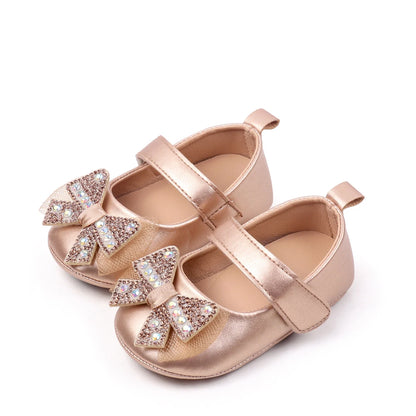 Baby Girls Shoes PU Toddler Princess Dress Shoes For Girls With Bowknot Flat Non-Slip Rubber Soles Spring Summse Infant Shoes