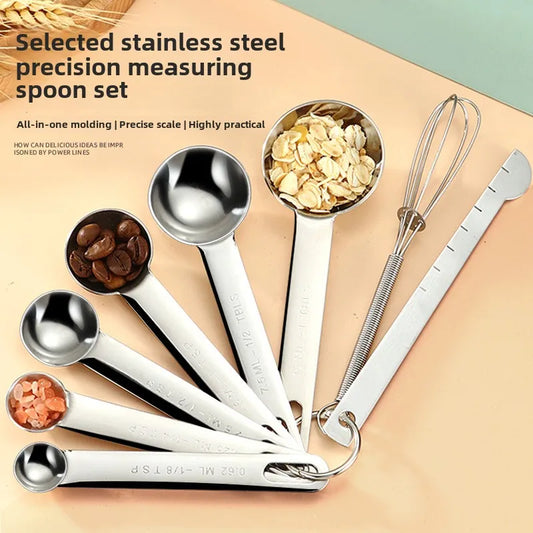 Stainless steel measuring spoon 4/6/7/8 pcs set with scale measuring ruler spoon kitchen coffee baking measuring tool set