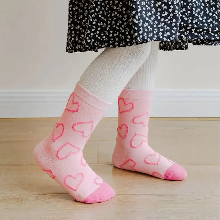 Little Girls Socks Spring Cotton Socks Baby 1-12T Children's Calf Socks Girl Cartoon Love Pattern 5 Pairs Socks