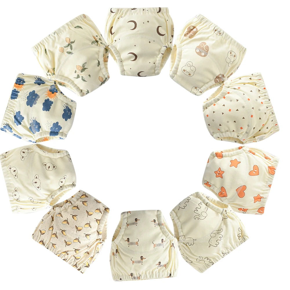 10 Pcs Reusable Baby Training Pants Washable Kids Cloth Diaper Nappies Changing Underwear Infant Toddler Potty Training Panties