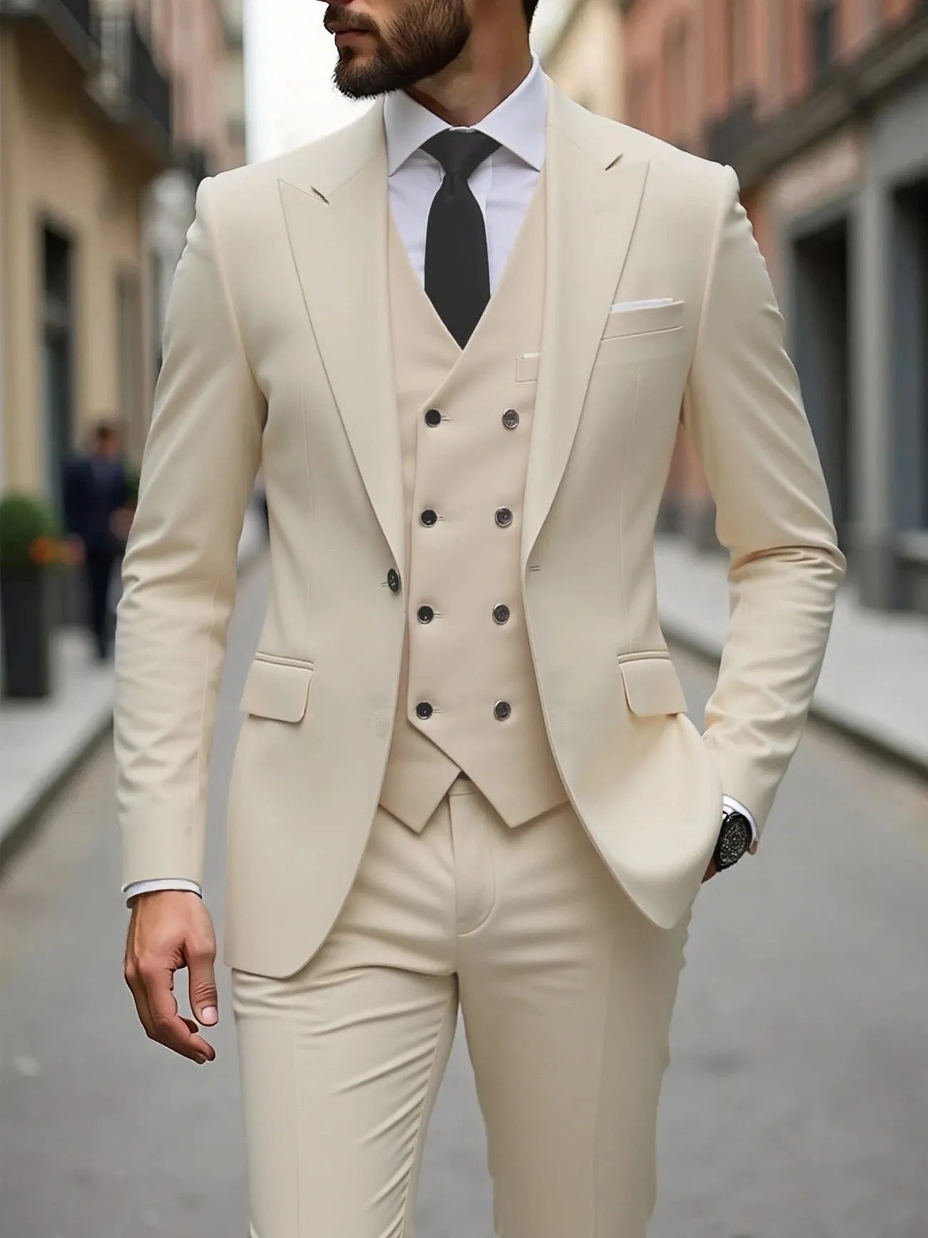 Men's Three-Piece White Suit, Anti-Wrinkle, No-Iron, Anti-Stick Fur Business Formal Suit, Four-Season Workplace Work Clothing Dr