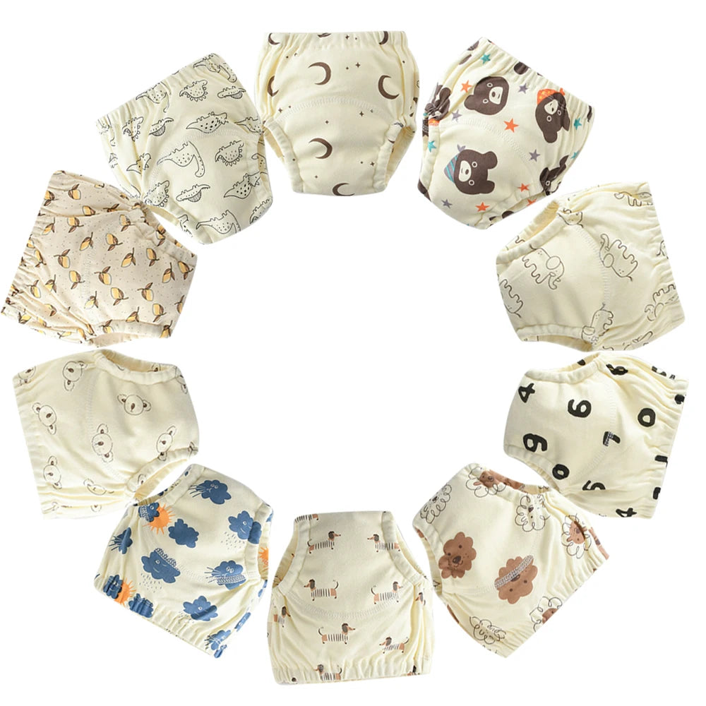 10 Pcs Reusable Baby Training Pants Washable Kids Cloth Diaper Nappies Changing Underwear Infant Toddler Potty Training Panties