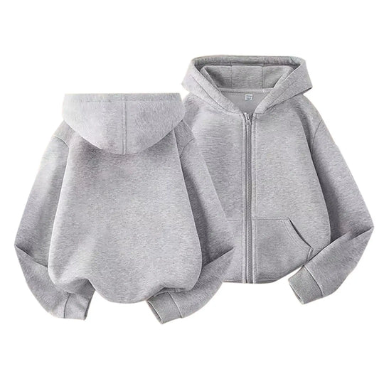 Kids Hoodie Jacket Plain Color Zip Hooded Sweatshirt Casual Outerwear Long Sleeve Boy Girl Coat Trend Style Wear Casual Look