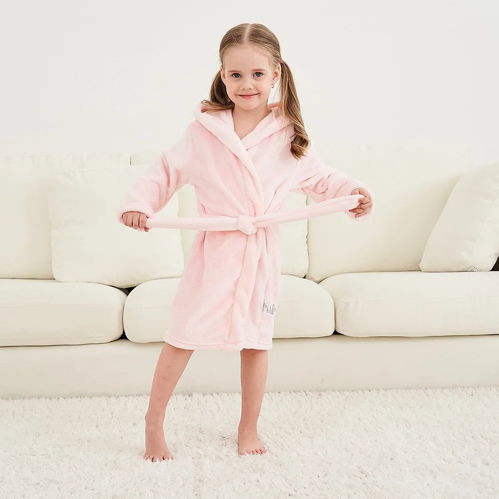 Children's Pajamas Bathrobes Girls Solid Color Soft Robe Personalized Princess Sleepwear Warm Loungewear Home Clothes 2-8Years
