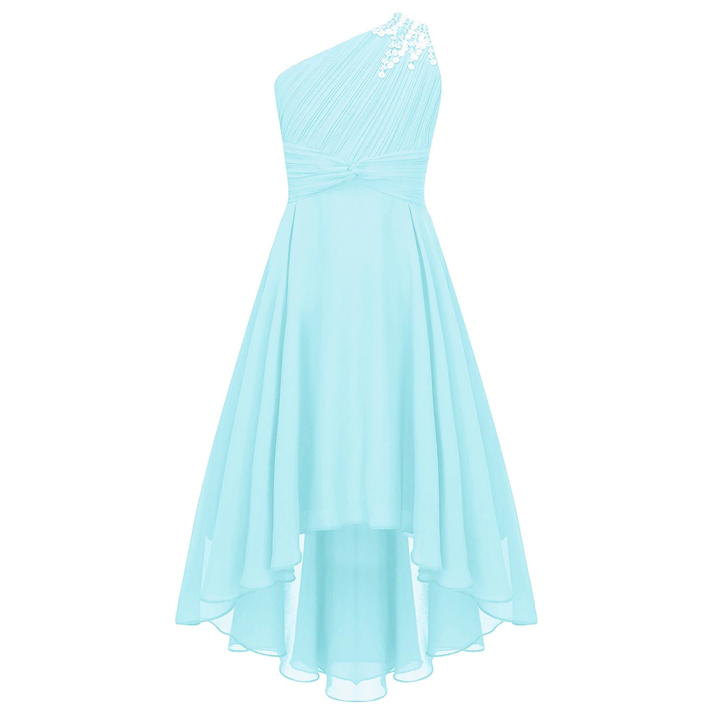 2025 Teens Girl's Dress for Wedding Party Sequin One Shoulder Princess Formal Gown for Holy Communion Chiffon Flower Girl Dress