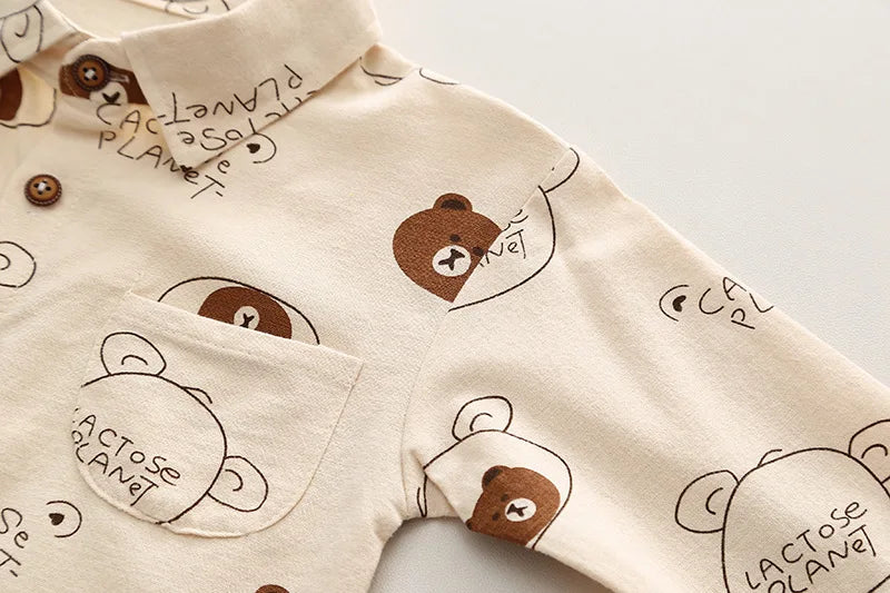 Baby Boys Fashion Clothing Set Autumn Spring New Full Print Cartoon Bear Long Sleeve Shirt+Jeans 2Pcs For 1-5Y Kids Casual Suit