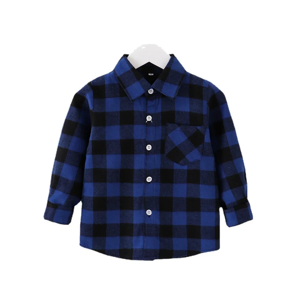Shirts for Boys Spring Autumn Fashion Casual Plaid Blouse School Boys Clothes Long Sleeve Brushed Shirt Teen Children Clothes