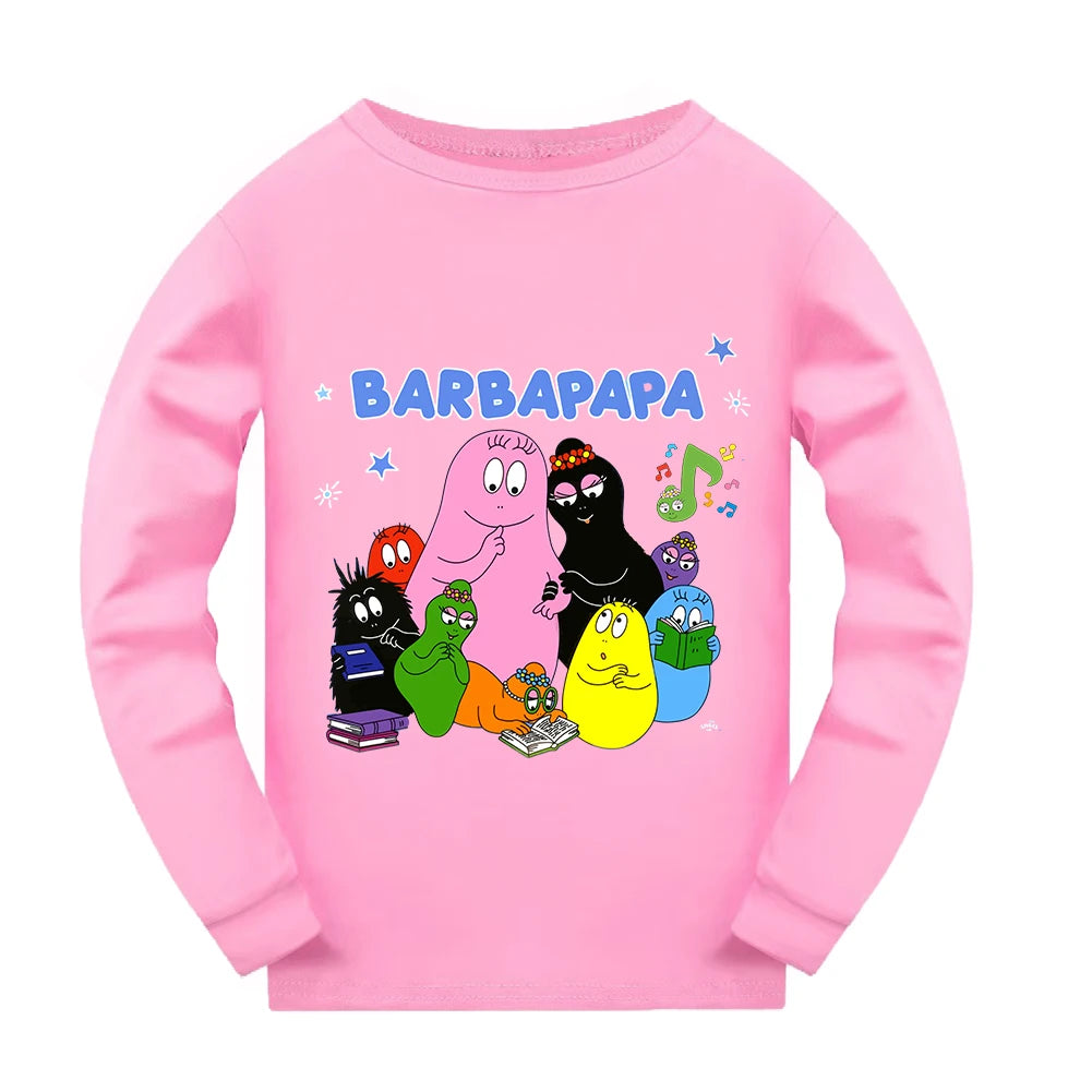 Girl Pajamas Suit Children Barbapapa T-shirts Pants Set Girls Barbamama Cotton Clothes Kids Cartoon Sleepwear As Gift