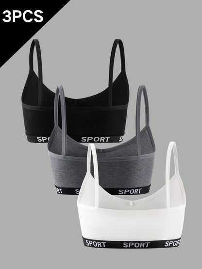 3 pcs girls' bra, sports bra, no underwire comfortable vest, underwear for students in puberty, suitable for ages 9-14