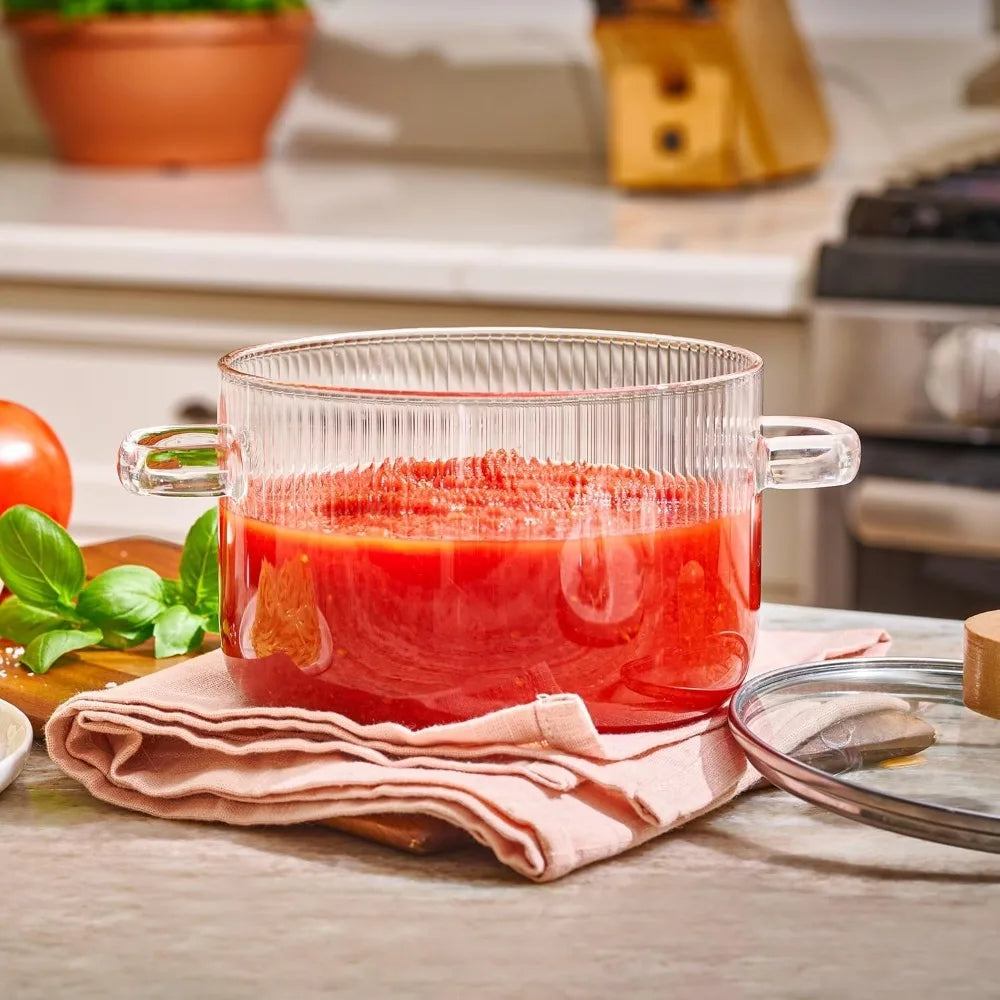 Covered Glass Cooking Pot with Lid 1.6L Heat Resistant Glass Soup Pot Dual Handles Glass Saucepan Kitchen Cooking Tools