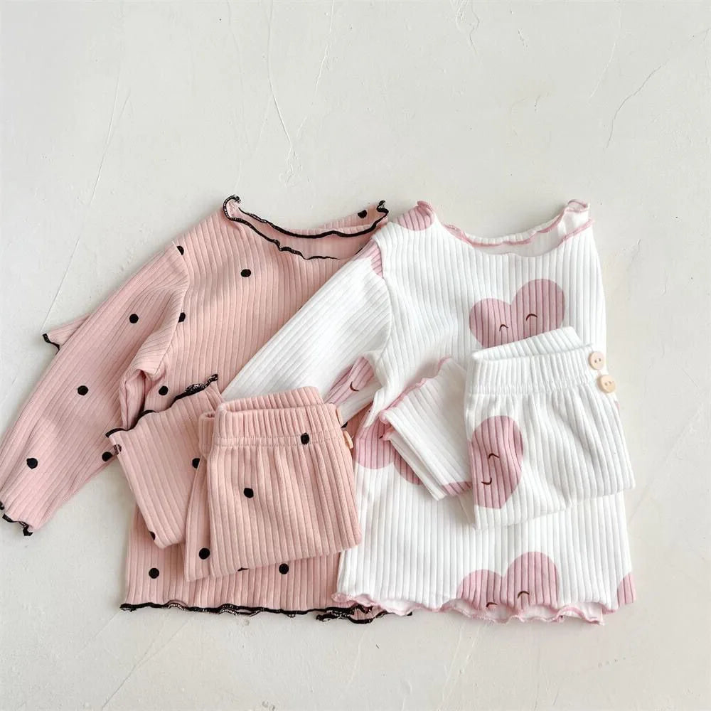 New Girls' Pajamas Homewear Children's Long-Sleeved Ice-Silk Pajamas Two-Piece Wood Earring Set Air-Conditioning Suit Suit