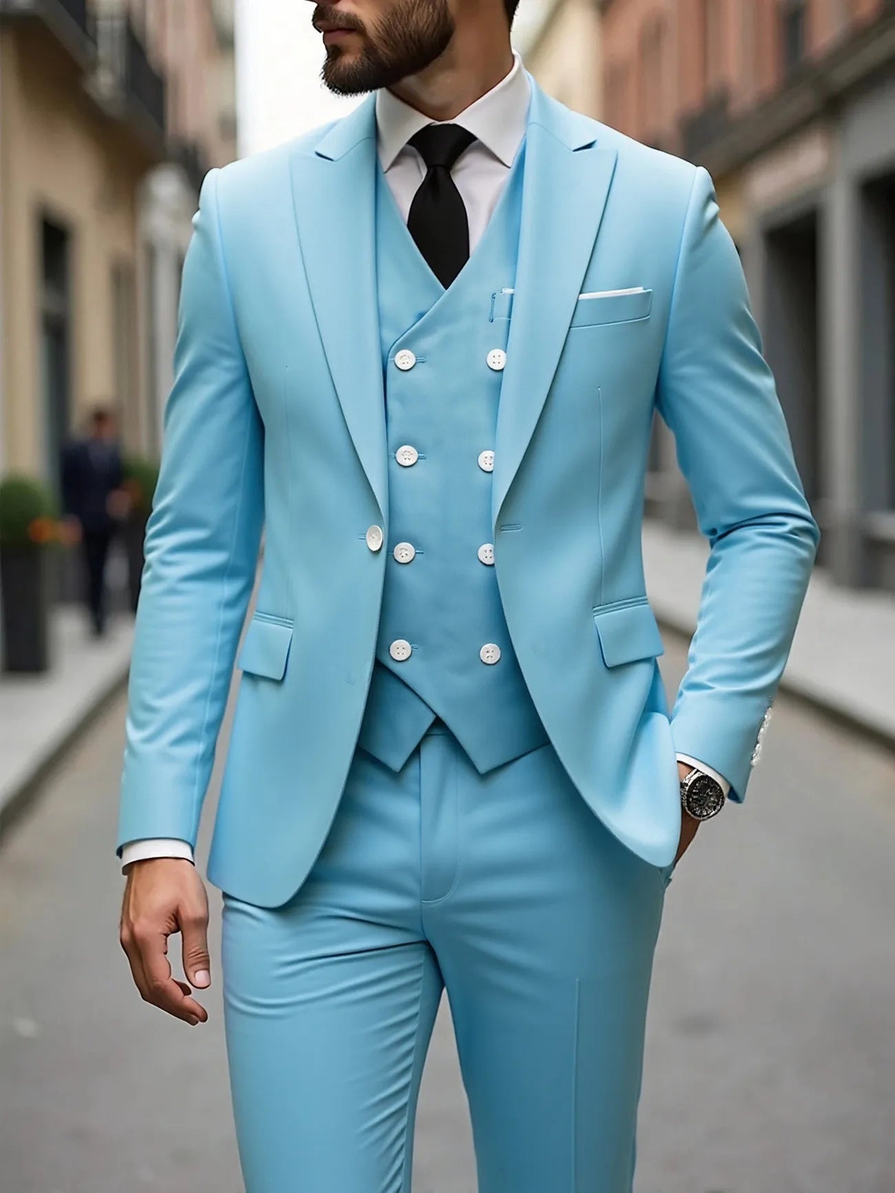 Men's Three-Piece White Suit, Anti-Wrinkle, No-Iron, Anti-Stick Fur Business Formal Suit, Four-Season Workplace Work Clothing Dr