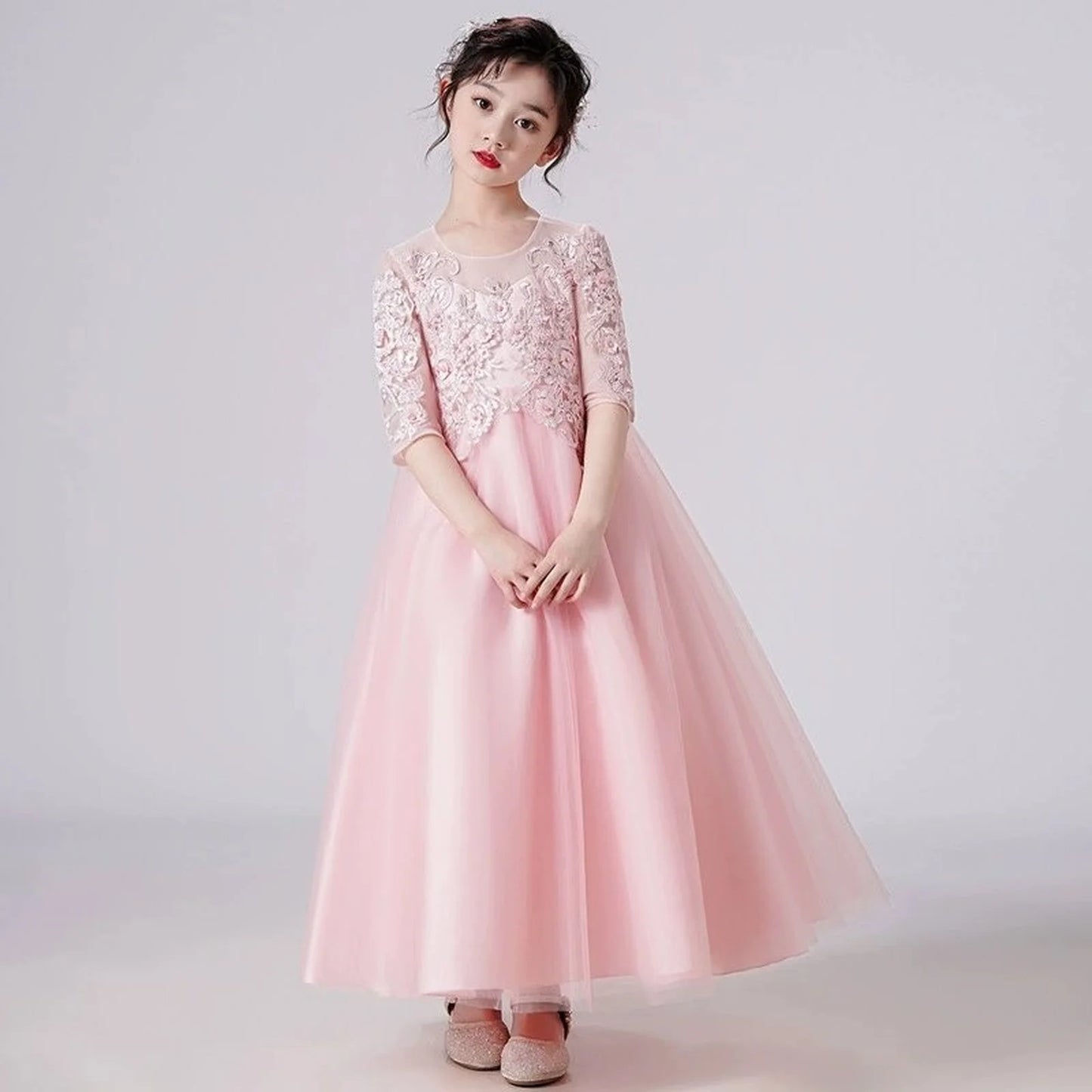 5-14 Years Girl Dress Fashion Children Girl Evening Gown Half Sleeve Lace Kids Dresses for Girls Summer Girls Party Dresses