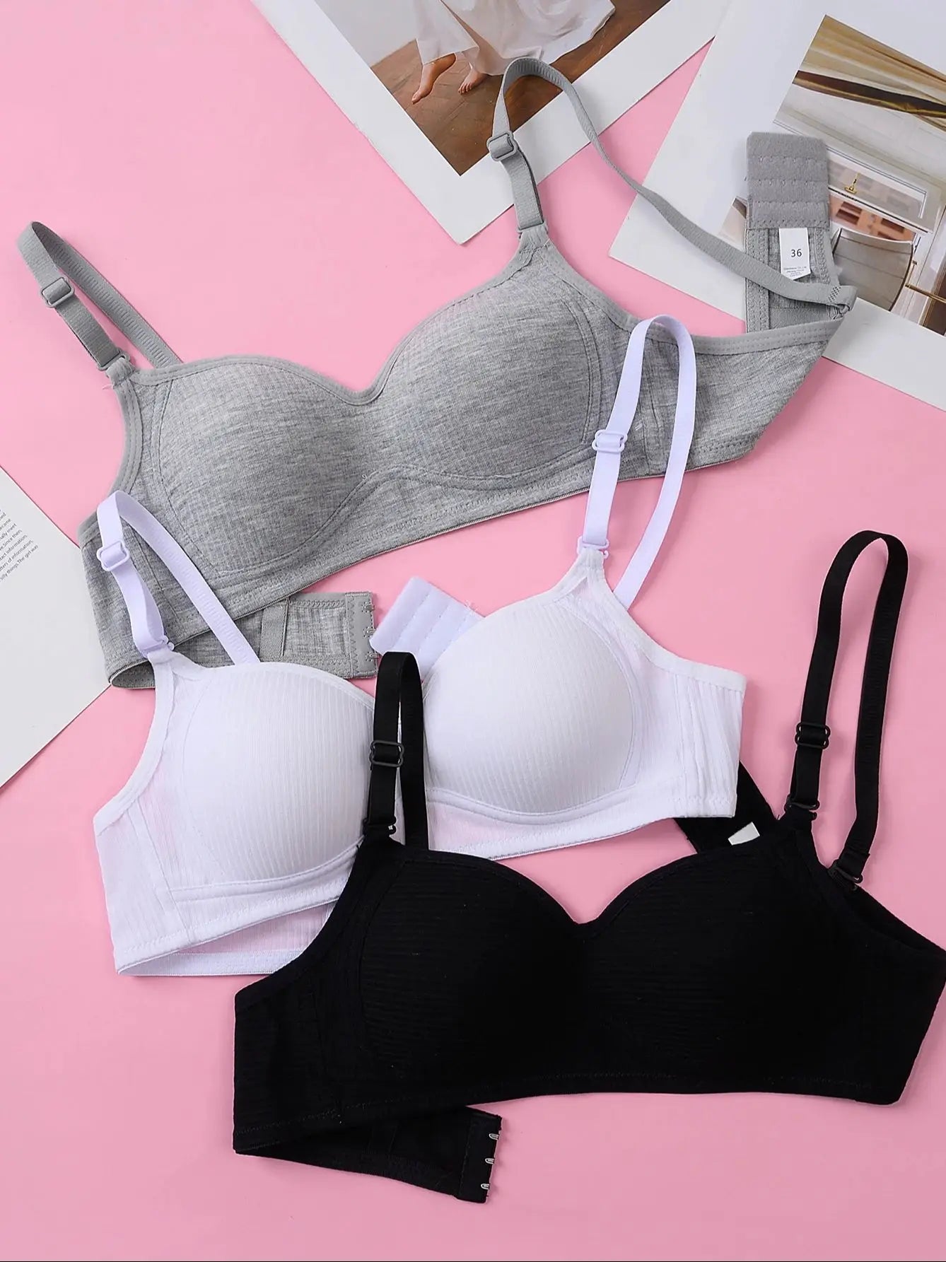 3 pcs underwear for teenage girls, wireless bras, bras for developing periods, anti-sagging comfortable bras, adjustabl