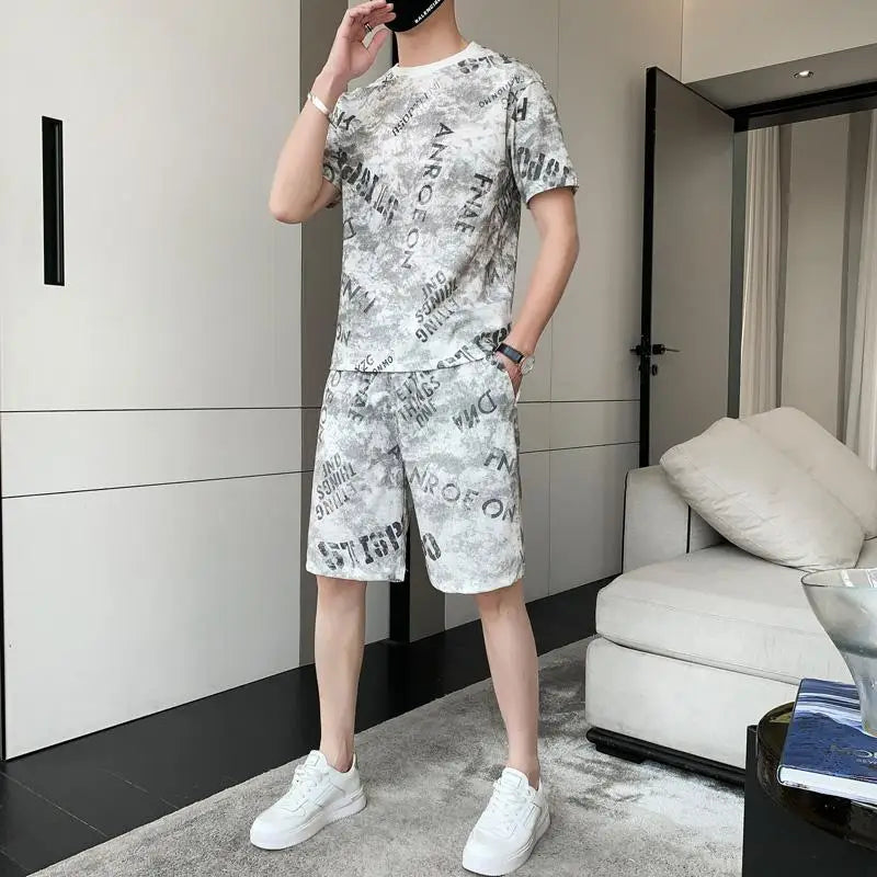 Male T Shirt Pants Sets Jogging Sports Suits Cheap Basic Tracksuit Print Smooth Top 5xl Regular Fit Graphic S Xl Clothes for Men
