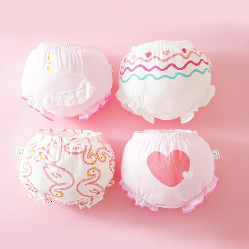 4pcs Pure Cotton Baby Panties Toddler Potty Training Underwear For Boys Girls Infant Newborn Wear Outside Fashion Bow Underpants