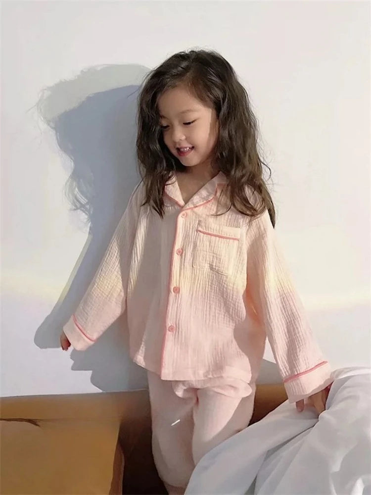 Kids Girls' Lightweight Style Pajamas Solid Color Long Sleeve Pant Set Air Conditioning Wear Indoor Outdoor Toddler Sleepwear