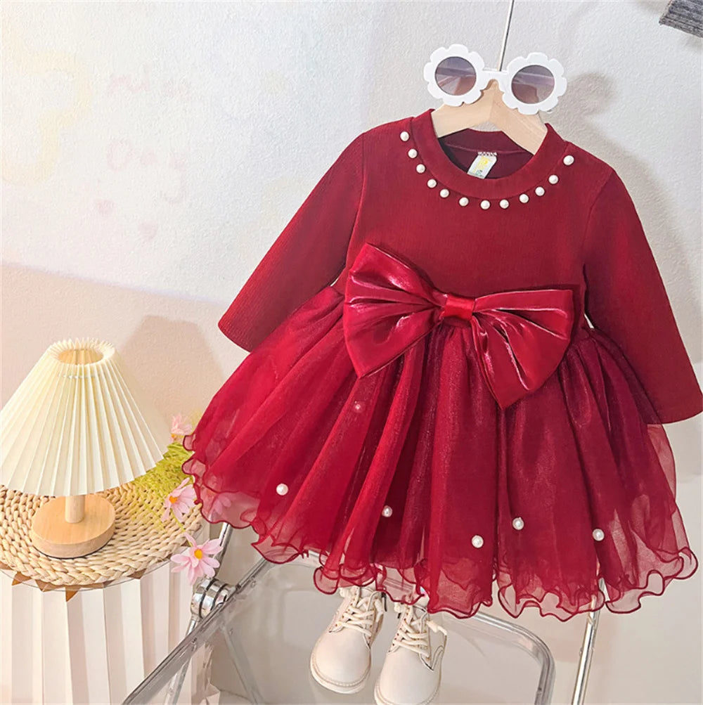 Baby Girl Princess Dress Autumn Toddler Bow Mesh Dresses for Girls Clothing 1st Birthday Party Dresses Newborn Baby Clothes