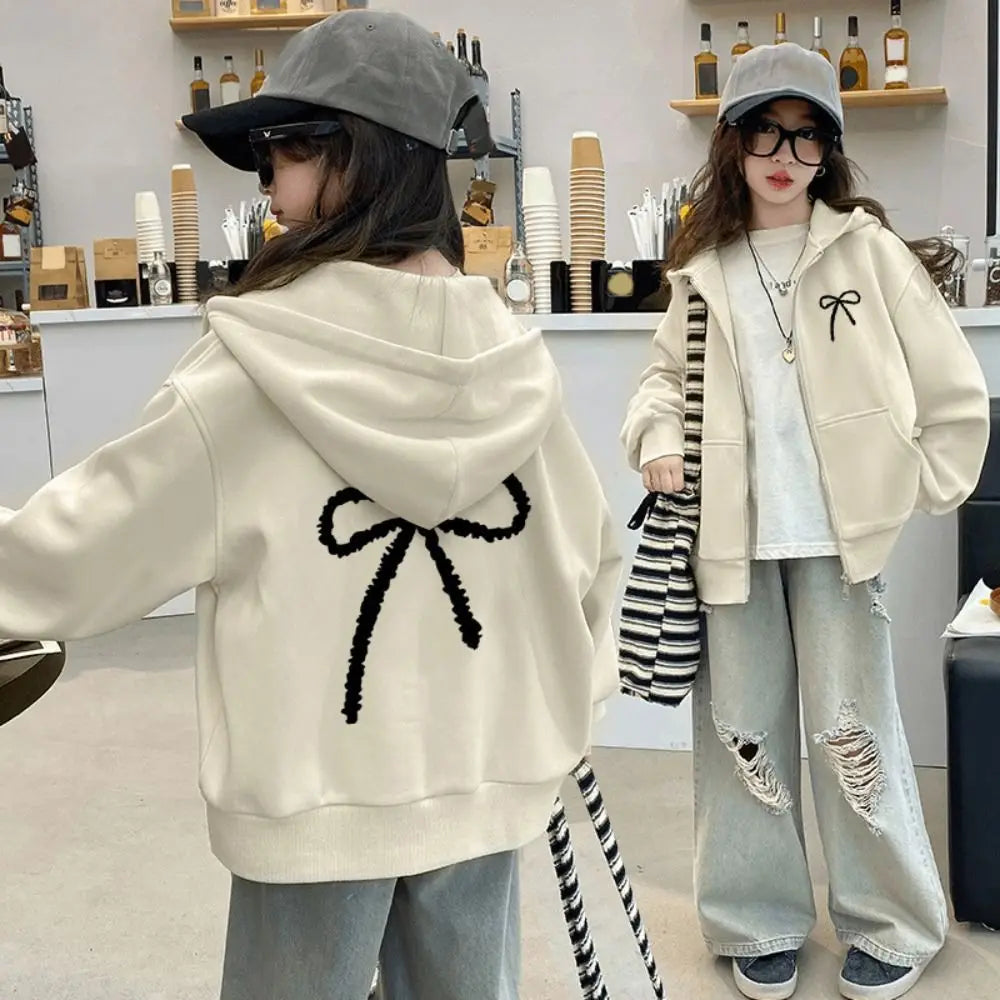 Fashion Sweet Bow Girl Bowknot Hoodie Loose Long Sleeve Teens Autumn Hoodie Coat Child Y2k Coat Girls Autumn Winter