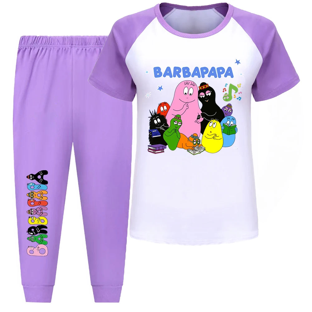 Girl Pajamas Suit Children Barbapapa T-shirts Pants Set Girls Barbamama Cotton Clothes Kids Cartoon Sleepwear As Gift