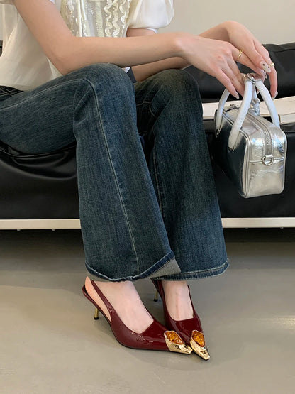 Sexy Women's High Heels Mules 2025 New Fashion Pointed Dress Women's Shoes Open Heel Party High Heels Striptease Sandals Women